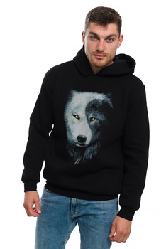 Hanorac pentru barbati Printex, Lup Yin si Yang, negru Hanorac pentru barbati Printex, Lup Yin si Yang, negru