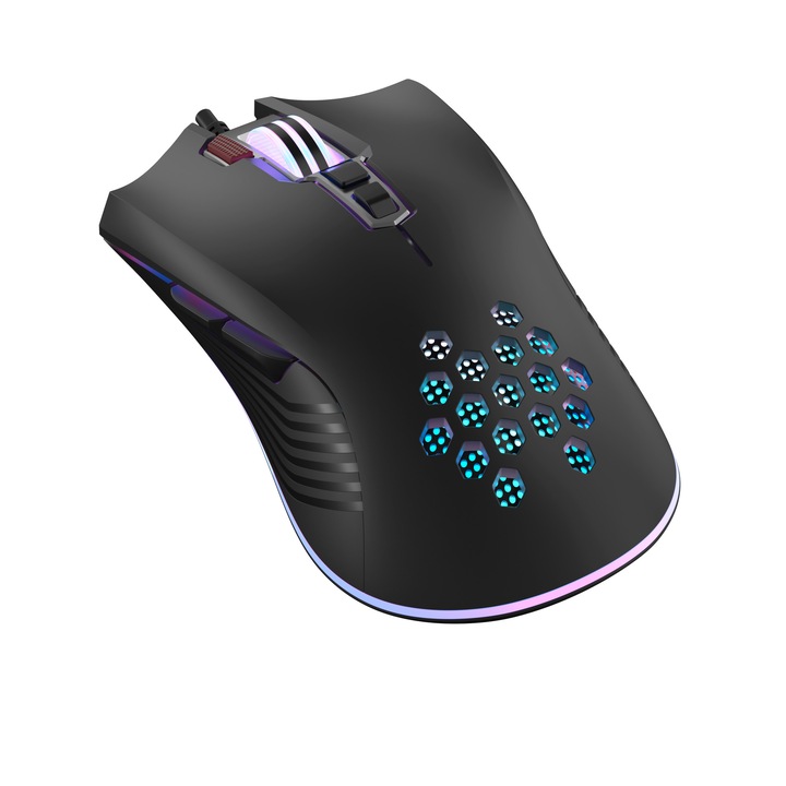 Mouse gaming cu fir XO-M3, iluminare RGB, 800 - 3200 DPI, functie shortcut, Negru, BBL2396