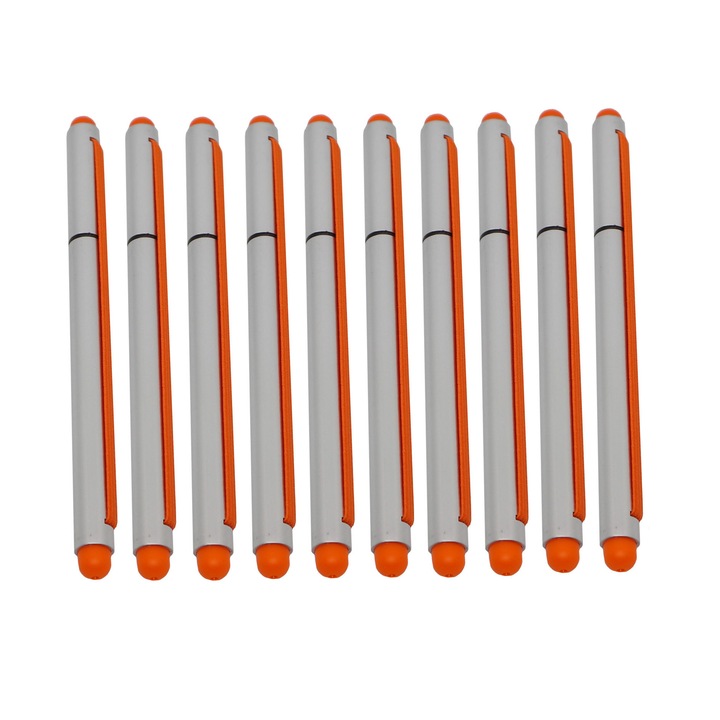 Set 10 buc, Stylus 2 in 1 cu Pix cu capac si elastic, Portocaliu