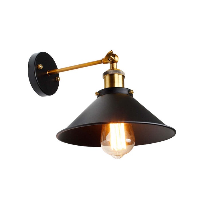 Аплик Goeco, Edison, Метал, E27, Регулируем, Енергиен клас А, Винтидж стил, Черен