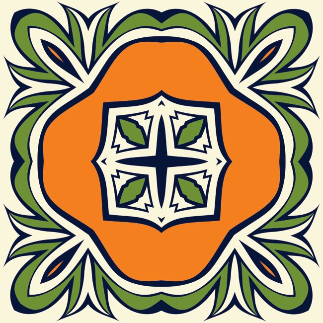 Set stickere autocolante faianta decorativa 20cm x 20cm model desen abstract portocaliu cu verde