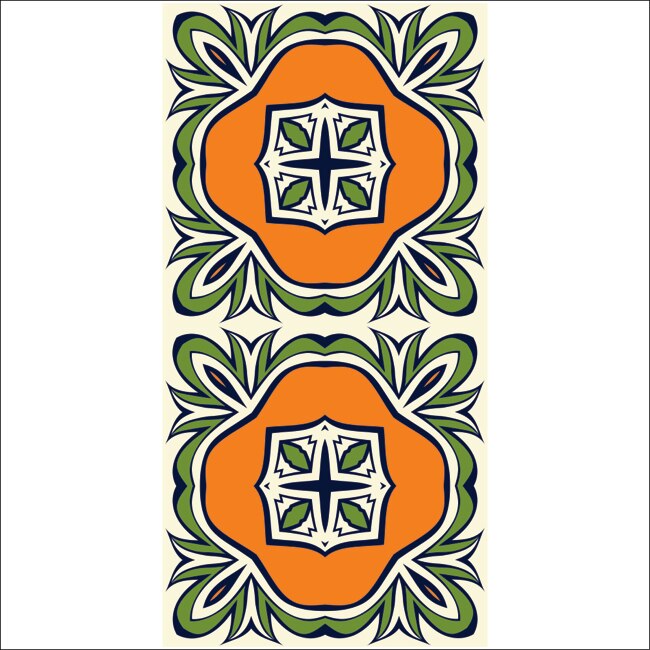 Set stickere autocolante faianta decorativa 20cm x 30cm model desen abstract portocaliu cu verde