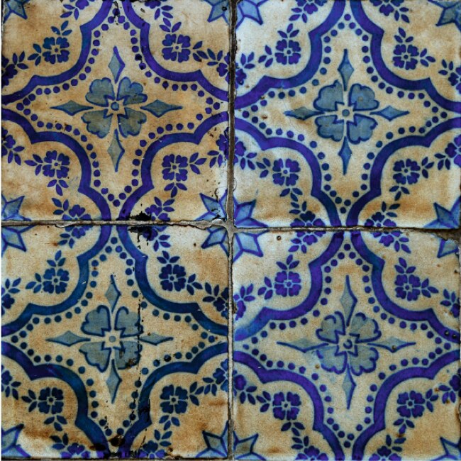 Set stickere autocolante faianta decorativa 20cm x 20cm model decorativ retro in culori de albastru cu crem