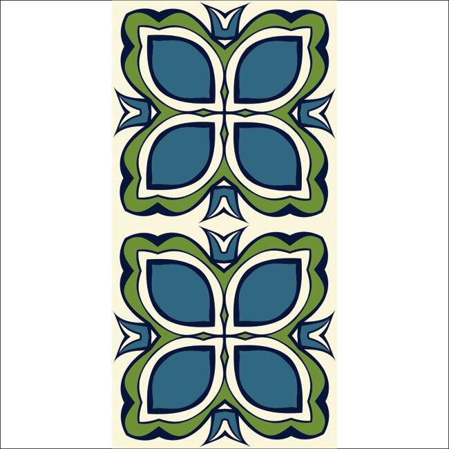 Set stickere autocolante faianta decorativa 20cm x 40cm model decorativ vintage in culori de verde cu albastru