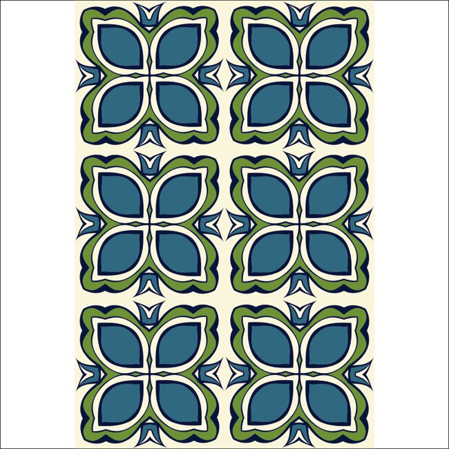 Set stickere autocolante faianta decorativa 20cm x 30cm model decorativ vintage in culori de verde cu albastru