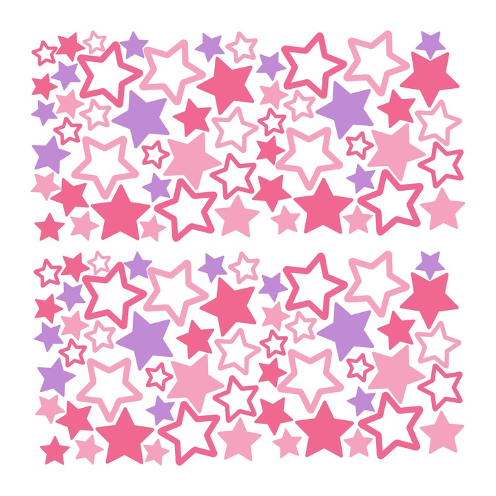 Set stickere decorative perete, Stickermania, Stelute colorate roz si mov , 60x60 cm