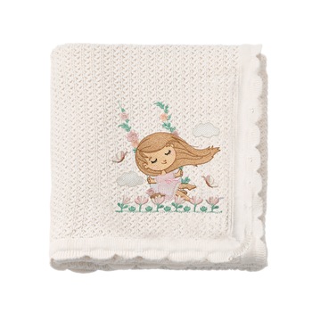 Paturica tricotata bebe, LWS, bumbac, brodata,model Fetita in leagan, 70x90 cm Paturica tricotata bebe, LWS, bumbac, brodata,model Fetita in leagan, 70x90 cm