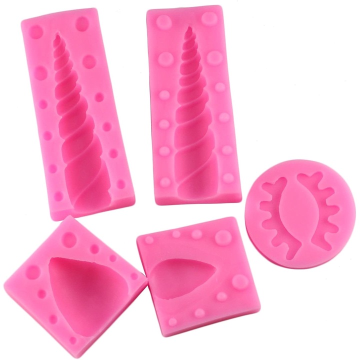 Set 5 forme decoratiuni tort Magelasi, Silicon, Roz