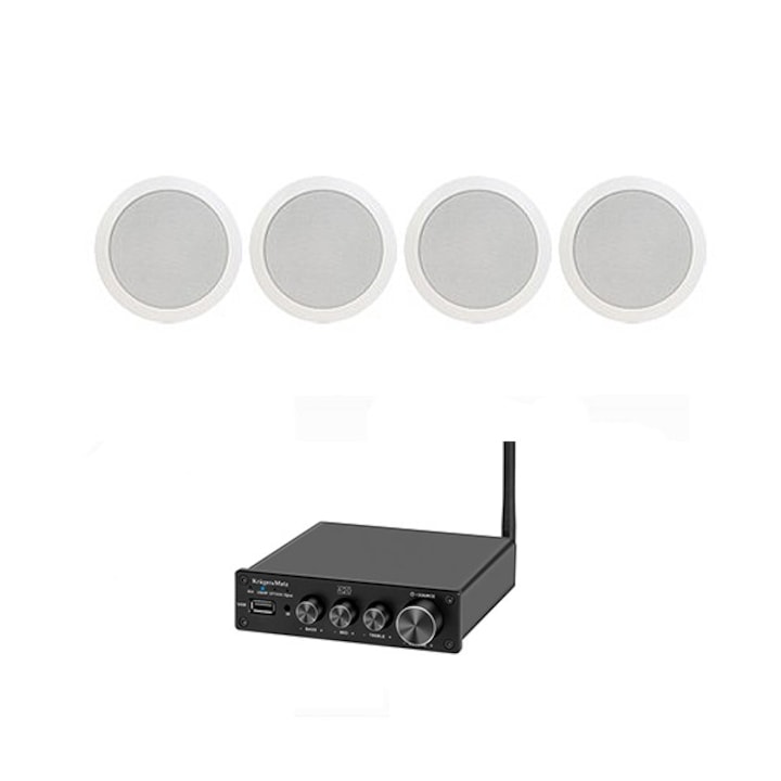 Sistem audio ambiental, 4 x boxe un amplificator, 2 x 50w, bluetooth, negru