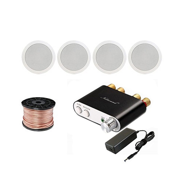 Аудио система 4 колони таван усилвател Nobsound NS10 с bluetooth, 100w, 50m кабел, бял