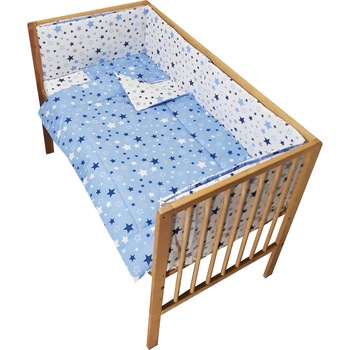 Lenjerie patut bebe cu 5 piese stelute cu doua fete Lenjerie patut bebe cu 5 piese stelute cu doua fete