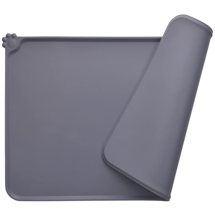 Подложка за хранене на животни, Magellasi, Неплъзгаща се, Водоустойчива, Силиконова, 30x47 см, Сива