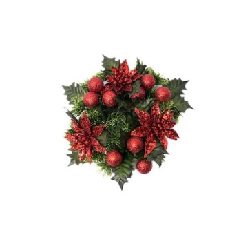 Coronita decorativa pentru lumanare si pentru a crea magia sarbatorilor de iarna cu floricele rosii, 15 cm Coronita decorativa pentru lumanare si pentru a crea magia sarbatorilor de iarna cu floricele rosii, 15 cm