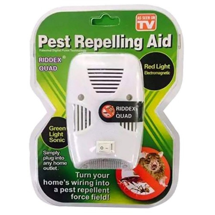 RIF REFCO Pest Repelling Aid ultrahangos kártevő riasztó, rovar és rágcsáló ellen, hálózati tápellátás, vegyszermentes működés, alacsony energiafogyasztás, fehér