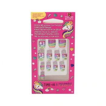 Set cu 12 unghii false pentru copii cu adeziv incorporat, ABC Store Set cu 12 unghii false pentru copii cu adeziv incorporat, ABC Store