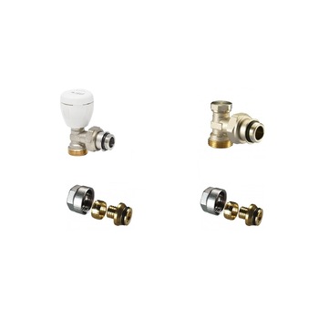 Set robineti calorifer - tur + retur+ conectori pentru teava PEX 16/2 Ivar Set robineti calorifer - tur + retur+ conectori pentru teava PEX 16/2 Ivar