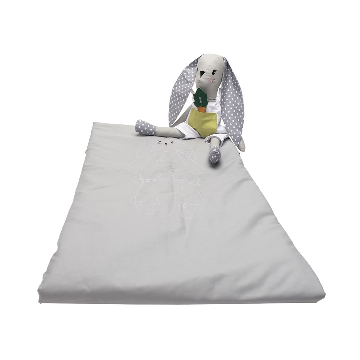 Комплект Mappy одеяло и играчка във формата на зайче от текстилен материал, Сив