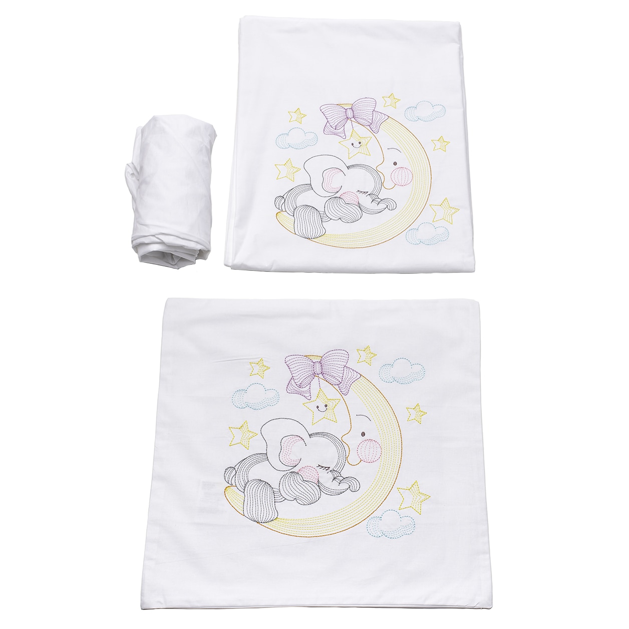 Set 3 piese lenjerie de pat copii, model Elefant, Alb