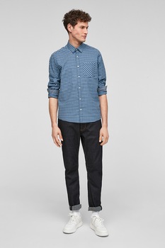 s.Oliver, Camasa in carouri cu buzunar pe piept, Albastru, S s.Oliver, Camasa in carouri cu buzunar pe piept, Albastru, S