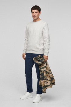 s.Oliver, Bluza sport din amestec de bumbac, cu decolteu la baza gatului, Gri deschis, S s.Oliver, Bluza sport din amestec de bumbac, cu decolteu la baza gatului, Gri deschis, S