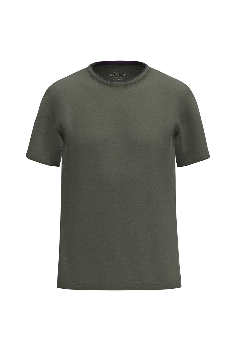 s.Oliver, Tricou din amestec de bumbac cu decolteu la baza gatului, Verde feriga, S