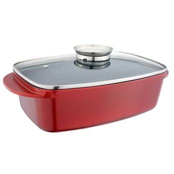 Cratita aluminiu, cu capac sticla - placaj marmorat, 5L, GR1007 Cratita aluminiu, cu capac sticla - placaj marmorat, 5L, GR1007