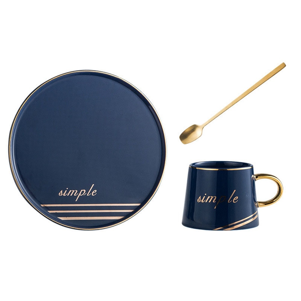 Set ceasca de cafea Edward cu farfurie si lingurita, portelan, albastru, 200 ml