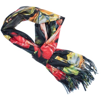 Esarfa de dama, 100% casmir, Negru cu model floral, 190 x 70 cm, ES442 Esarfa de dama, 100% casmir, Negru cu model floral, 190 x 70 cm, ES442