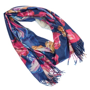 Esarfa de dama, 100% casmir, Bleumarin cu model floral, 190 x 70 cm, ES440 Esarfa de dama, 100% casmir, Bleumarin cu model floral, 190 x 70 cm, ES440