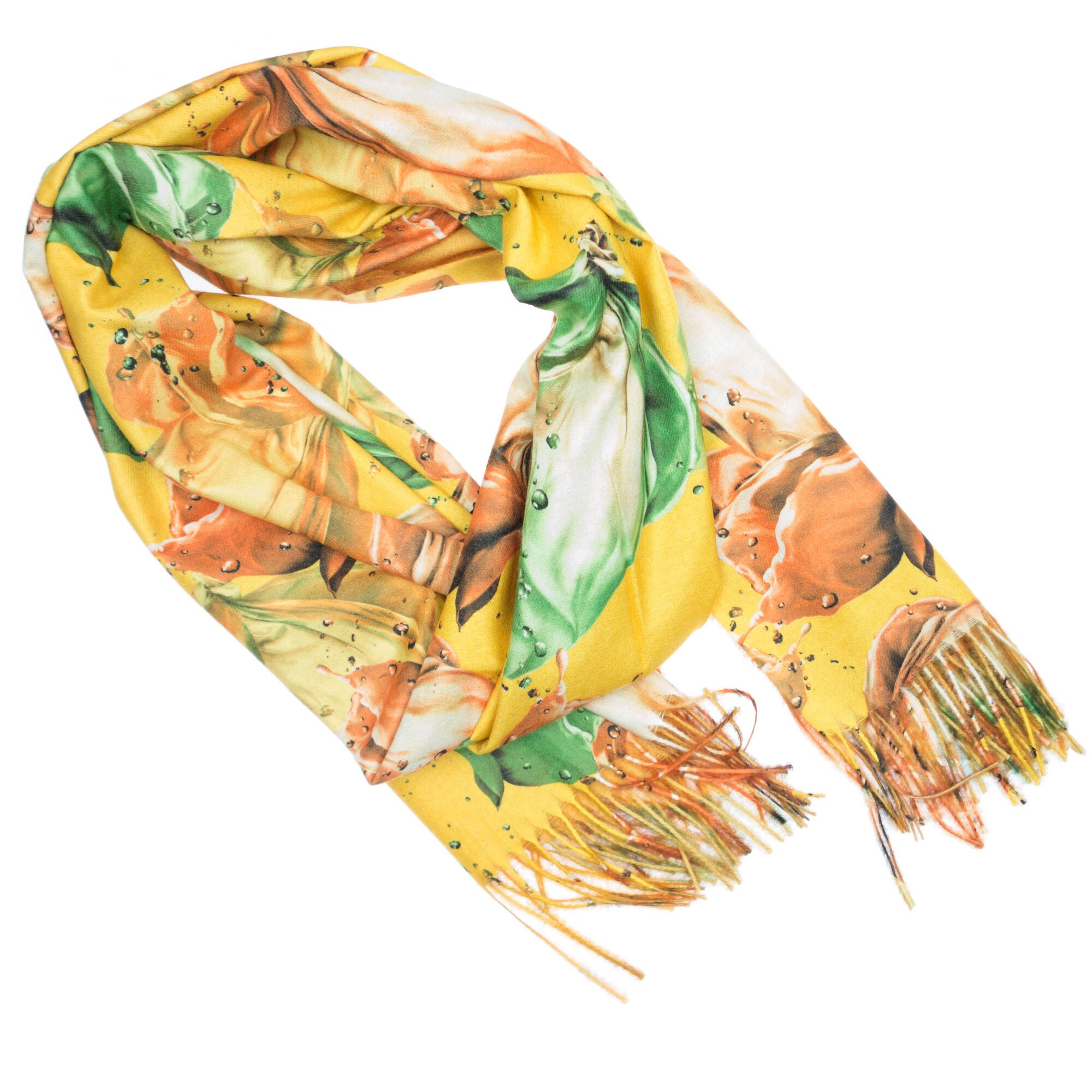 Esarfa de dama, 100% casmir, Galben cu model floral, 190 x 70 cm, ES441