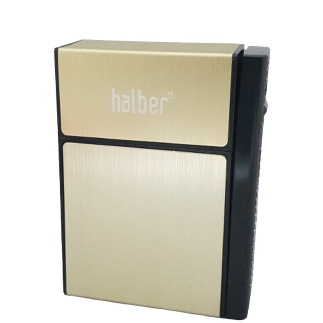 Tabachera halber® cu Bricheta Electrica 2 in 1, Auriu, pentru pachet de tigari scurte
