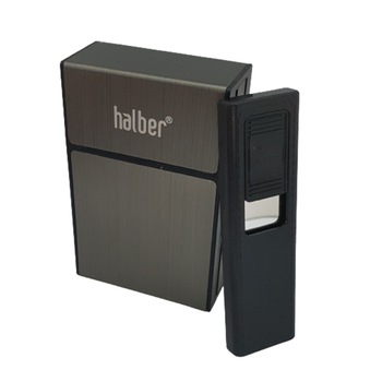 Tabachera halber® cu Bricheta Electrica 2 in 1, Negru, pentru pachet de tigari scurte Tabachera halber® cu Bricheta Electrica 2 in 1, Negru, pentru pachet de tigari scurte