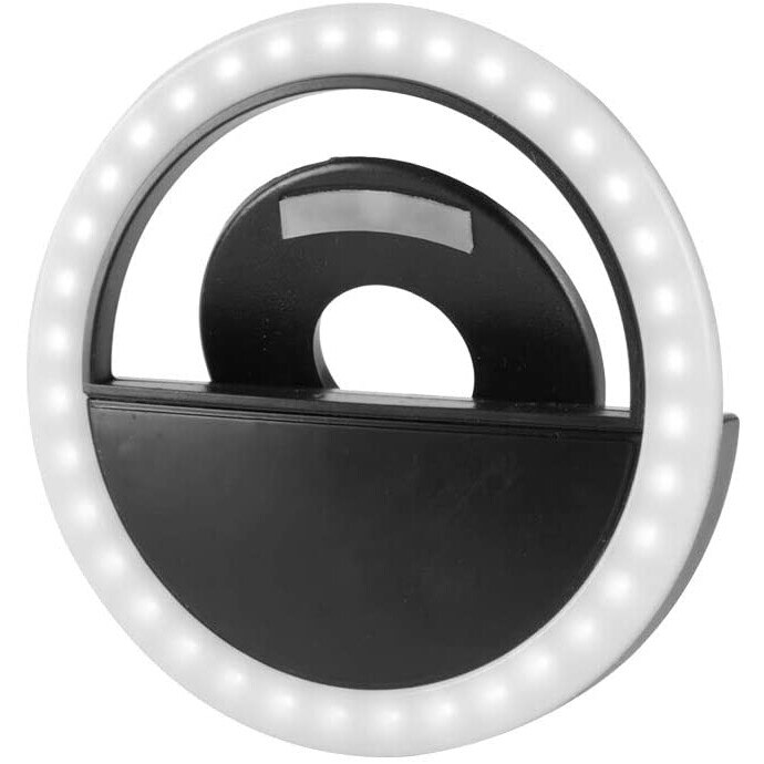 Selfie Ring, Lampa LED pentru Selfie, Clema de Prindere, 3 intensitati lumina, 36 LED-uri, Acumulator 400mAh, Negru ,EJ Products