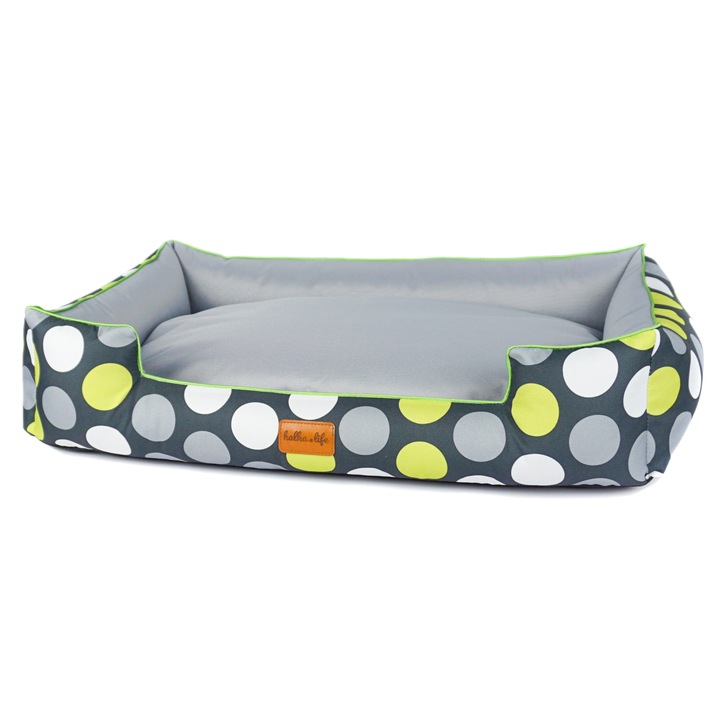 Culcus pentru caini si pisici Halkalife, Boo, Model cu buline, 45x65 cm, S, Verde/Gri