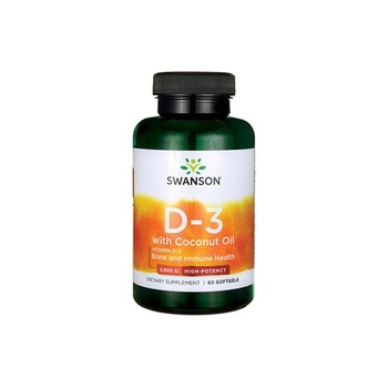 Supliment Alimentar, Swanson, Vitamin D3 With Coconut Oil - High Potency 50 mcg, 60 capsule Supliment Alimentar, Swanson, Vitamin D3 With Coconut Oil - High Potency 50 mcg, 60 capsule