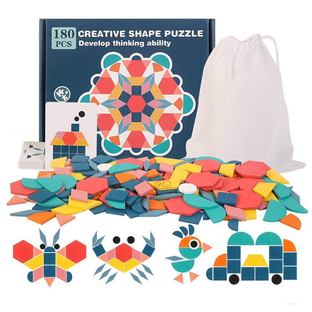 Joc Tangram din lemn cu 180 piese, WD2509 RCO®