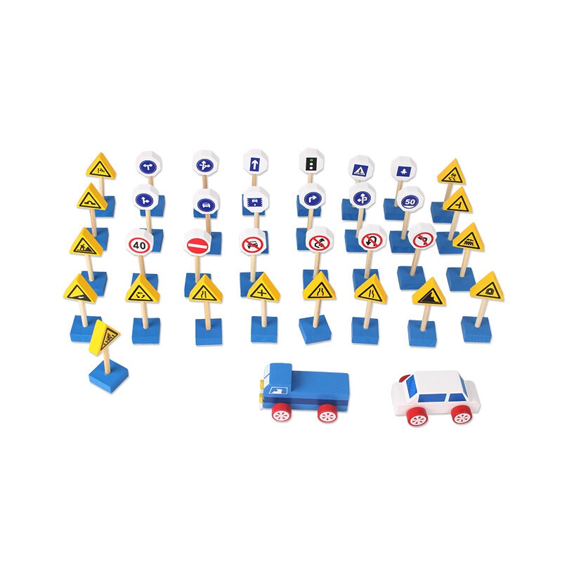 Joc educativ cu Semne de circulatie, 2 Masinute, 35 de piese lemn