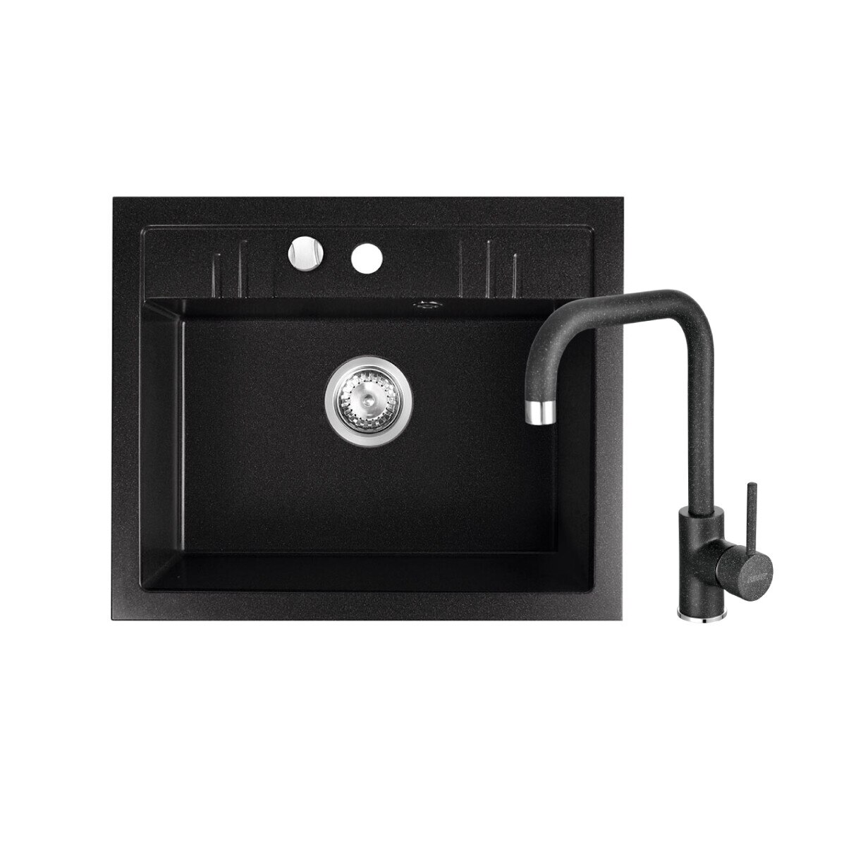Set chiuveta Ferro Granit Mezzo II,1 cuva nisip-grafit 580x480 mm+ baterie nisip-grafit Ferro Freya negru