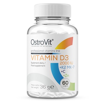 Complex de Vitamine si Minerale pentru Imunitate, OstroVit Vitamin D3 2000 IU + K2 MK-7 + VC + Zinc - 60 capsule (30 doze) Complex de Vitamine si Minerale pentru Imunitate, OstroVit Vitamin D3 2000 IU + K2 MK-7 + VC + Zinc - 60 capsule (30 doze)