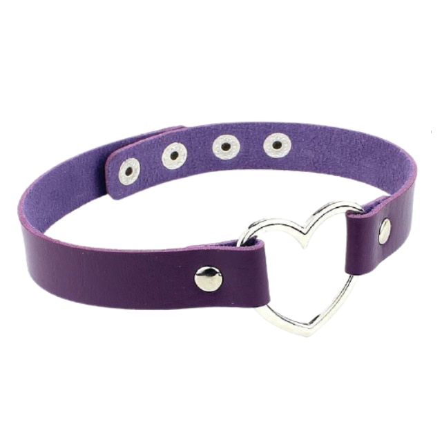 Choker de piele cu inimioara culoare violet