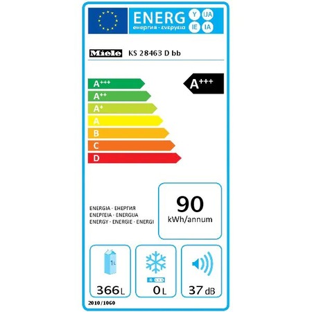 Frigider cu o usa MIELE KS 28463 D BB, 386 l, H 185 cm, Clasa A, Negru