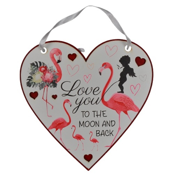 Placheta decorativa, din lemn, Love you to the moon, 19 cm x 19 cm