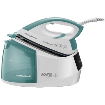 Statie de calcat Morphy Richards Power steam Intellitemp 333300, 2600W, 5 bar, 1.5l functie Intellitemp, Talpa Ceramica, 110g/min, 190g debit de abur continuu, Alb/Verde Statie de calcat Morphy Richards Power steam Intellitemp 333300, 2600W, 5 bar, 1.5l functie Intellitemp, Talpa Ceramica, 110g/min, 190g debit de abur continuu, Alb/Verde