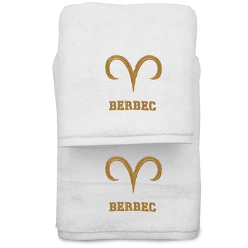 Set 2 Prosoape baie, Royal Home, Brodate, bumbac 100%, Alb, 70x140cm+50x90cm, 650gr/mp, Model Zodie Set 2 Prosoape baie, Royal Home, Brodate, bumbac 100%, Alb, 70x140cm+50x90cm, 650gr/mp, Model Zodie