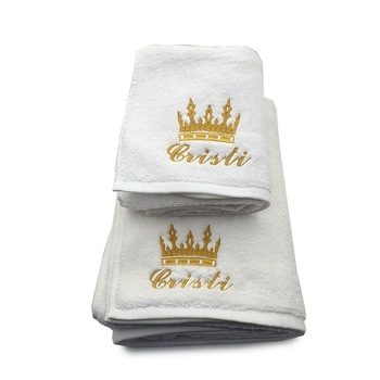 Set 2 Prosoape baie, Royal Home, Brodate, bumbac 100%, Alb, 70x140cm+50x90cm, 650gr/mp, Model Coroana Rege cu Nume Set 2 Prosoape baie, Royal Home, Brodate, bumbac 100%, Alb, 70x140cm+50x90cm, 650gr/mp, Model Coroana Rege cu Nume