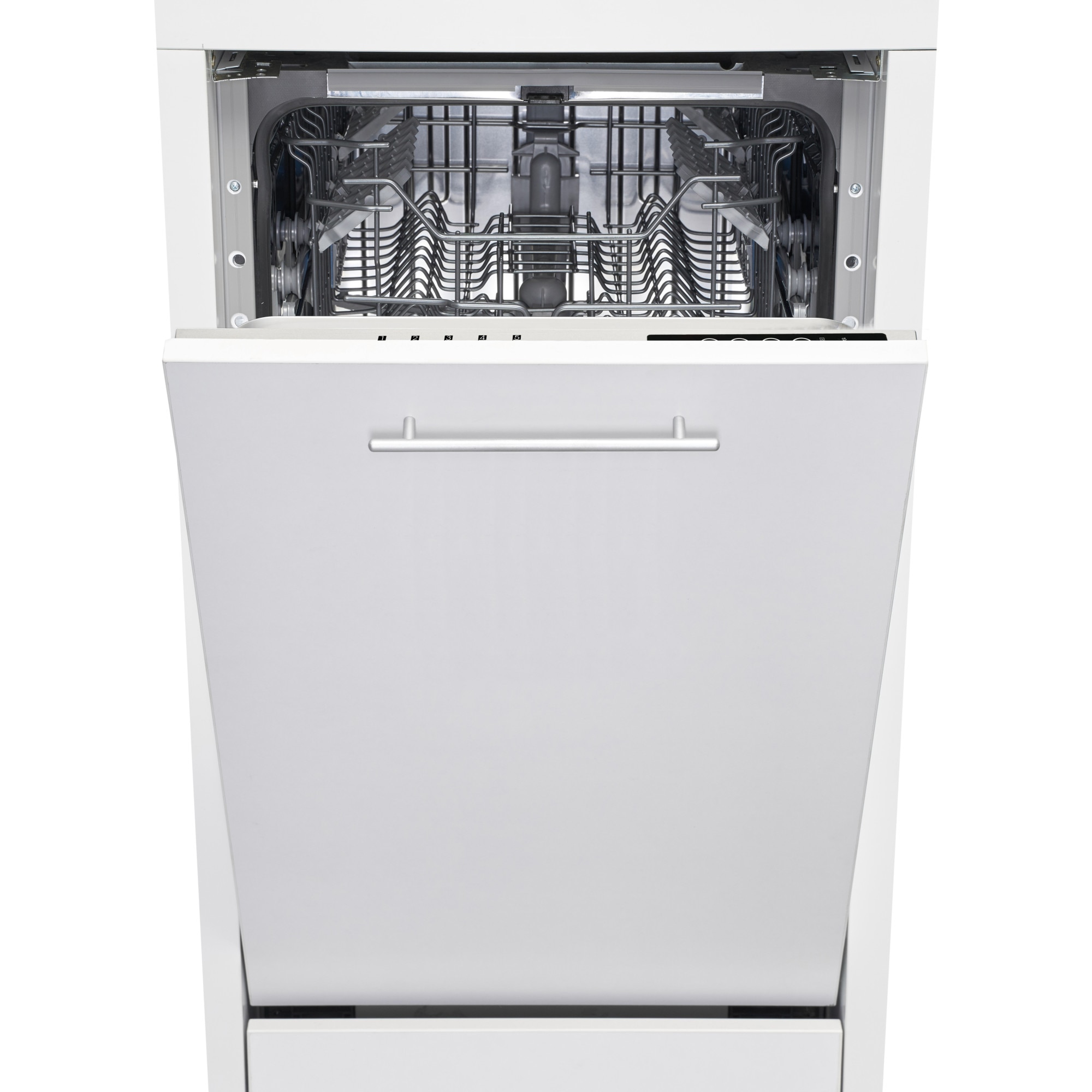 Masina de spalat vase incorporabila Heinner HDW-BI4505IE++, 10 Seturi, 5 programe, Clasa E, Control electronic, Display led, Program rapid 30, Half load, Pornire intarziata 1-19h, Aquastop, 45 cm