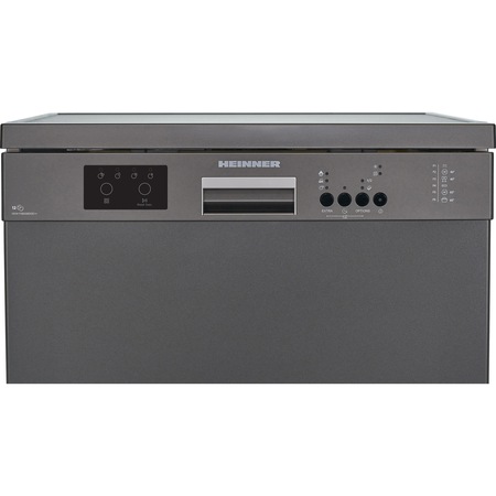 Masina de spalat vase Heinner HDW-FS6006DGE++ , 12 Seturi, 6 programe, Clasa E, Half load, Aquastop, 60 cm, Antracit