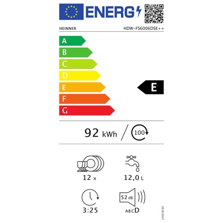 Masina de spalat vase Heinner HDW-FS6006DSE++ , 12 Seturi, 6 programe, Clasa E, Half load, Aquastop, 60 cm, Antracit