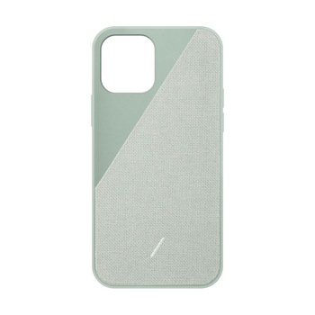 Husa telefon Native Union, Clic Canvas, compatibila iPhone 12/12 Pro, cu accente din tesatura Premium, compatibila incarcatoare wireless, gri-verzui Husa telefon Native Union, Clic Canvas, compatibila iPhone 12/12 Pro, cu accente din tesatura Premium, compatibila incarcatoare wireless, gri-verzui