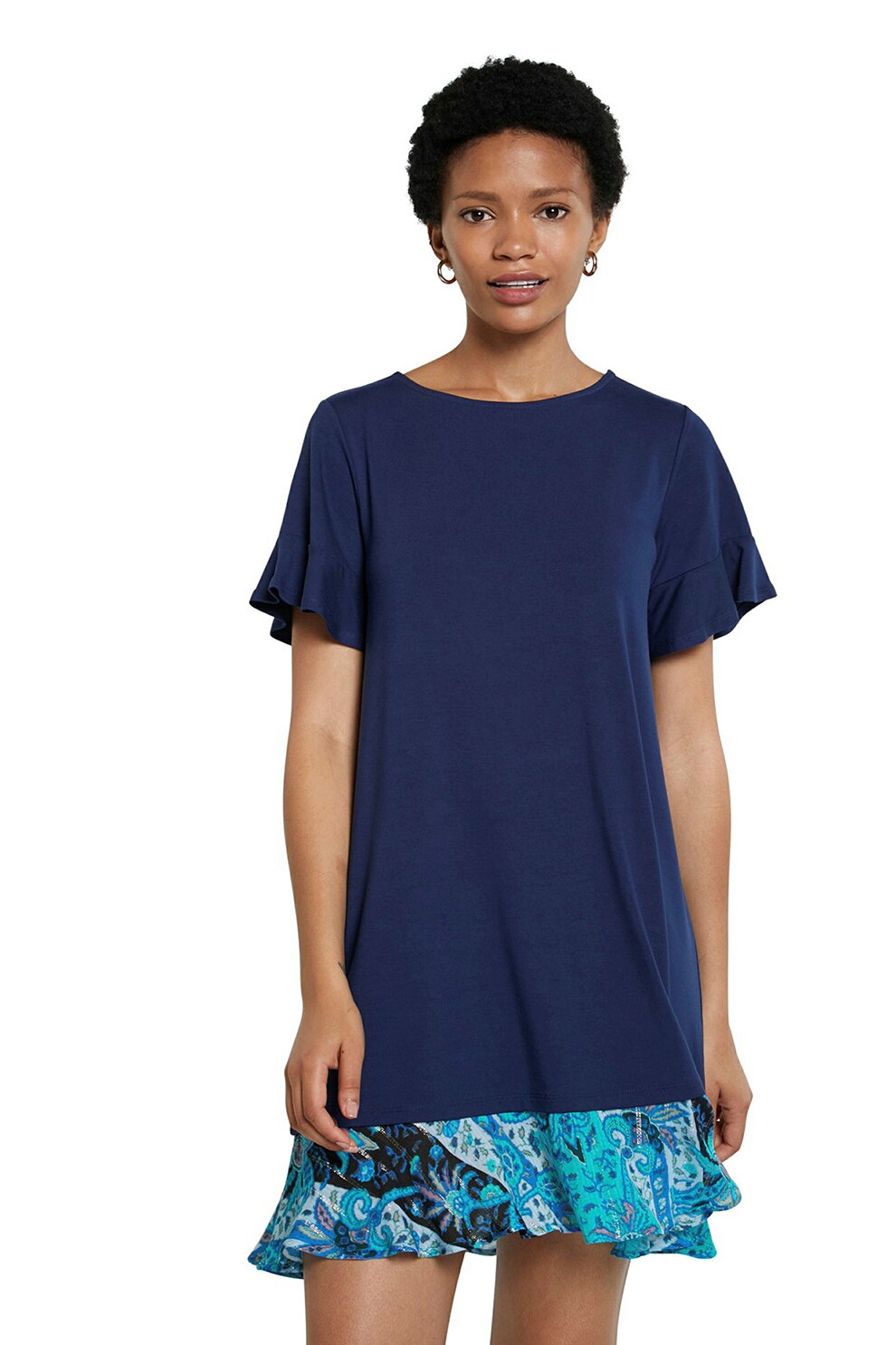 DESIGUAL, Rochie mini cu terminatie cu volane, Bleumarin